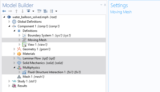 COMSOL Multiphysics中的“移動網(wǎng)格”設(shè)置的屏幕截圖。